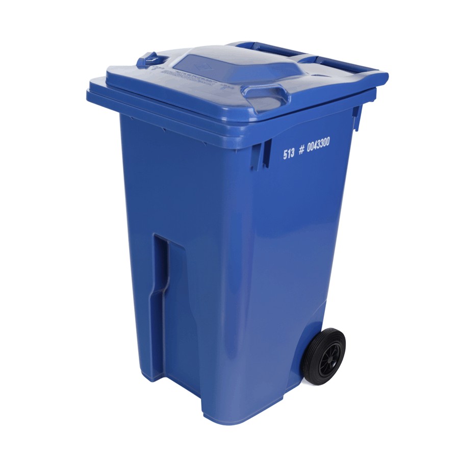 240L Blue European Grip Curbside Garbage Can, with 8 inch(s) Wheels