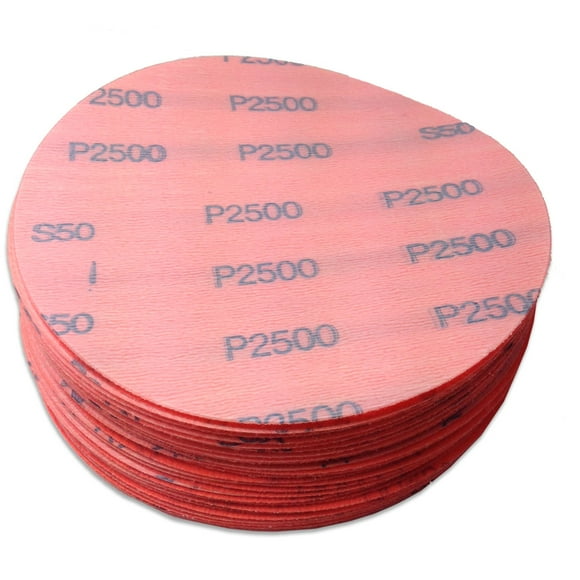 Red Label Abrasives 5 Inch 2500 Grit High Performance Hook and Loop Wet/Dry Auto Body Film Sanding Discs, 50 Pack