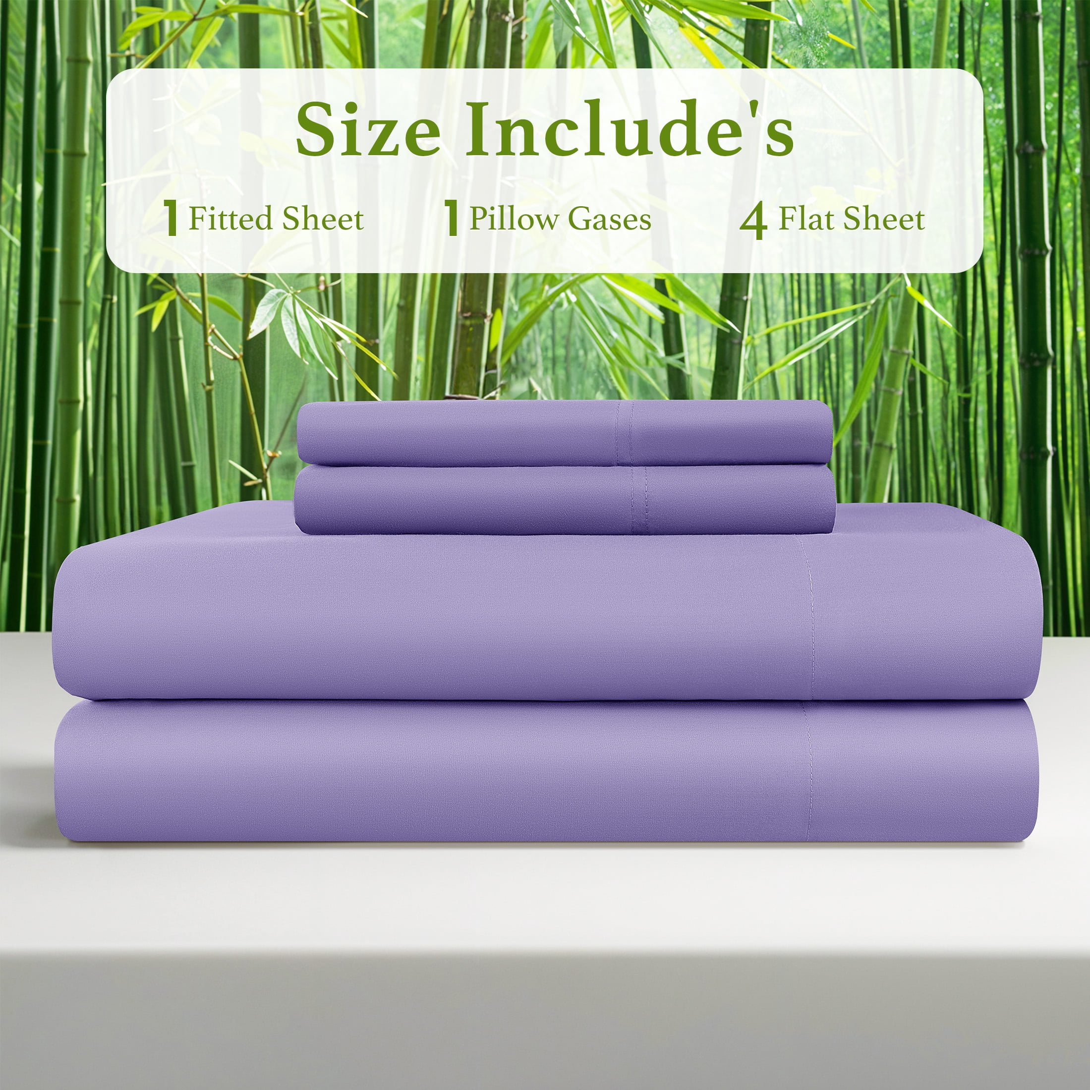 Baauye Cozy Bamboo Sheets Set, 4-Piece Queen Sheet Set with 16" Deep Pockets, Soft and Breathable Bed Sheets, Lavender