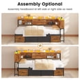 thumbnail image 4 of Corner Bed Frame Twin Size with 6 Drawers and Storage Bookcase, Twin Daybed with Charging Station & Led Lights, Metal Platform Beds for Living Room Bedroom, Brown, 4 of 16