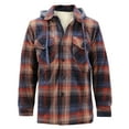 thumbnail image 3 of Men's Heavyweight Flannel Fleece Lined Plaid Sherpa Hoodie Jacket (M5065 - #207 (Brown/Blue), L), 3 of 5