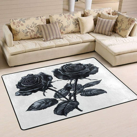 Non-Slip Area Rug 36"x24" Indoor Washable Floor Mats Carpet Printed for Living Room, Bedroom, Home Decor Two Black Roses