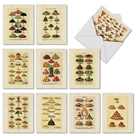 'M2352ING MRS. BEETON'S CHARTS' 10 Assorted Invitation Cards Featuring Delectable and Mouth Watering Vintage Styled Sweets and Desserts with Envelopes by The Best Card