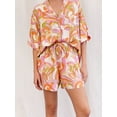 thumbnail image 4 of Yunliwuli Women's 2 Piece Lounge Set Short Sleeve Lapel Tops Pattern Print Shorts Sleepwear Sets, 4 of 10