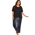Women's Plus Size Pajama Sets Sleepwear Black V Neck Tshirt and