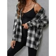 thumbnail image 3 of MORTTIC Women's Buffalo Plaid Button-Down Shirt, Long Sleeve Shacket Top, Casual Plaid Blouse for Fall & Winter, Black, S, 3 of 5