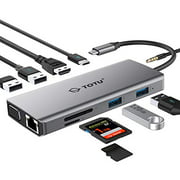 USB C Hub, Type C Hub, TOTU 11-in-1 Adapter with Ethernet, 4K USB C to HDMI, VGA, 2 USB3.0 2 USB2.0, Micro SD/TF Card Reader, Mic/Audio, USB-C PD 3.0