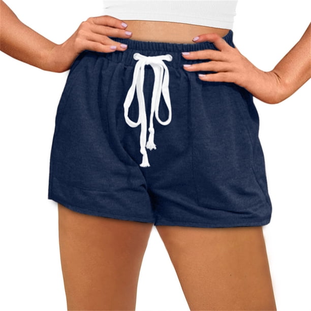 Pantalones cortos de algodón Elástico Jogging Gimnasio Yoga Pantalones cortos Pantalones de chándal suaves Vacaciones en la playa Diario Prendas para la parte inferior del cuerpo Azul oscuro M Sonducket AP010921-17