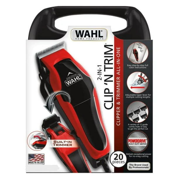Cortadora de cabello 2 en 1 Wahl Clip n' Trim kit 20 piezas