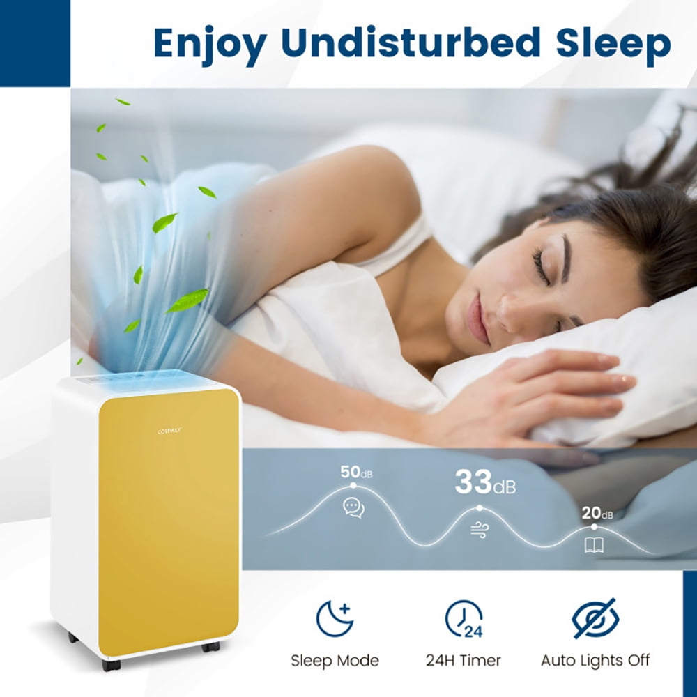 Spaco 32 Pints/Day Portable Quiet Dehumidifier for Rooms up to 2500 Sq. Ft-Yellow, Dehumidifier for Basement and Bedroom