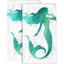 Watercolor Mermaid Hand Towels for Bathroom Set of 2 Hand Towels Soft Absorbent Bath Hand Towels for Kitchen Sports Gym Yoga Home Decor 14 x 28 in
