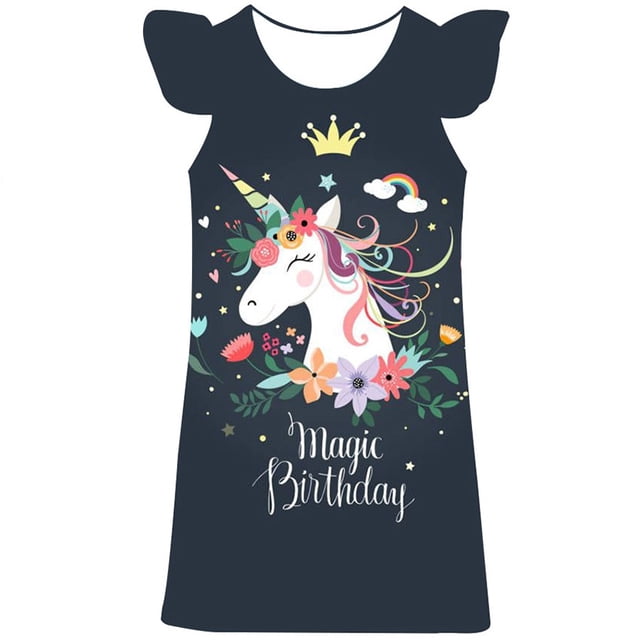 Ropa de bebé niña unicornio fiesta niñas vestido niñas cumpleaños fiesta dibujos animados ropa Casual verano unicornios vestidos faldas Frocks6T Gao Jinjia LED
