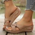 thumbnail image 2 of Dakaela Womens Orthopedic Wedge Sandals Arch Support Comfortable Slip on Slides Summer Beach Vacation Dressy Walking Shoes Brown 8.5, 2 of 7