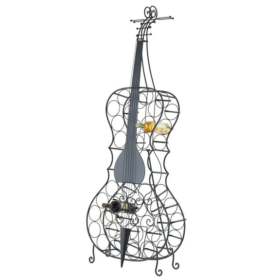 DecMode 27" x 68" Black Metal 26 Bottle Cello Instrument Standing Wine Rack, 1-Piece