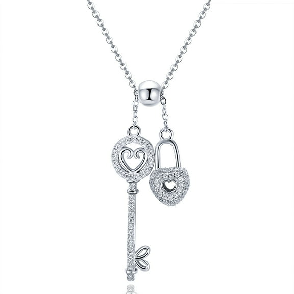Heart Locket Key Sterling Silver Necklace - 925 Silver Adjustable Chain Delicate Pendant Jewelry for Women
