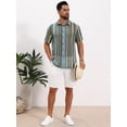 thumbnail image 2 of DARING DIVA Men's Striped Short Sleeve Button Down See Through Shirts M Blue Green, 2 of 7