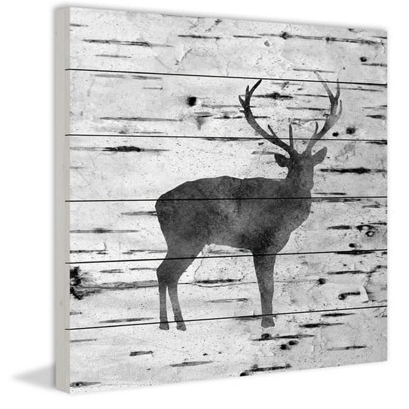 "Deer Birch Bark" Painting Print on White Wood