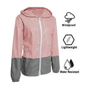 Rosvigor Womens Waterproof Raincoat Lightweight Color Block Jackets Windproof Hooded Jacket with Pockets