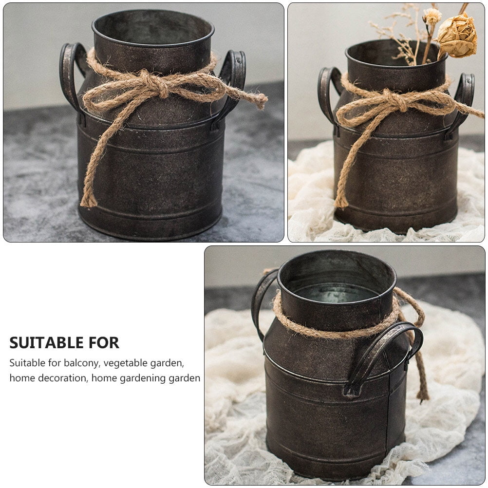 2pcs Iron Flower Bucket Gardening Planter Bucket Retro Flowerpot Milk Pot Holder
