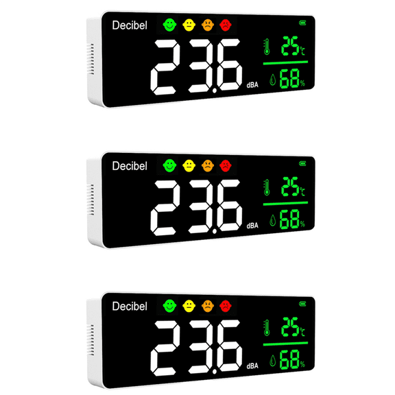 3X DM1306D Digital Decibel Sound Meter Smart Wall Mounted Noise Detector 30130DB Temperature and Humidity Monitor
