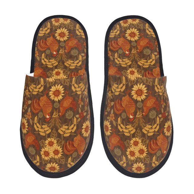 Balery Chicken And Rooster Pantuflas de Casa de Felpa Silenciosas con Diseño Estampado, Zapatillas Cómodas Antideslizantes de Algodón para Interior-Large