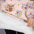 thumbnail image 3 of Oversized Wearable Blanket Hoodie,Pink Highland Cow Flower Pattern Sherpa Blanket Hoodie with Super Pockets,Super Warm Fuzzy Pullover for Women & Men, 3 of 6