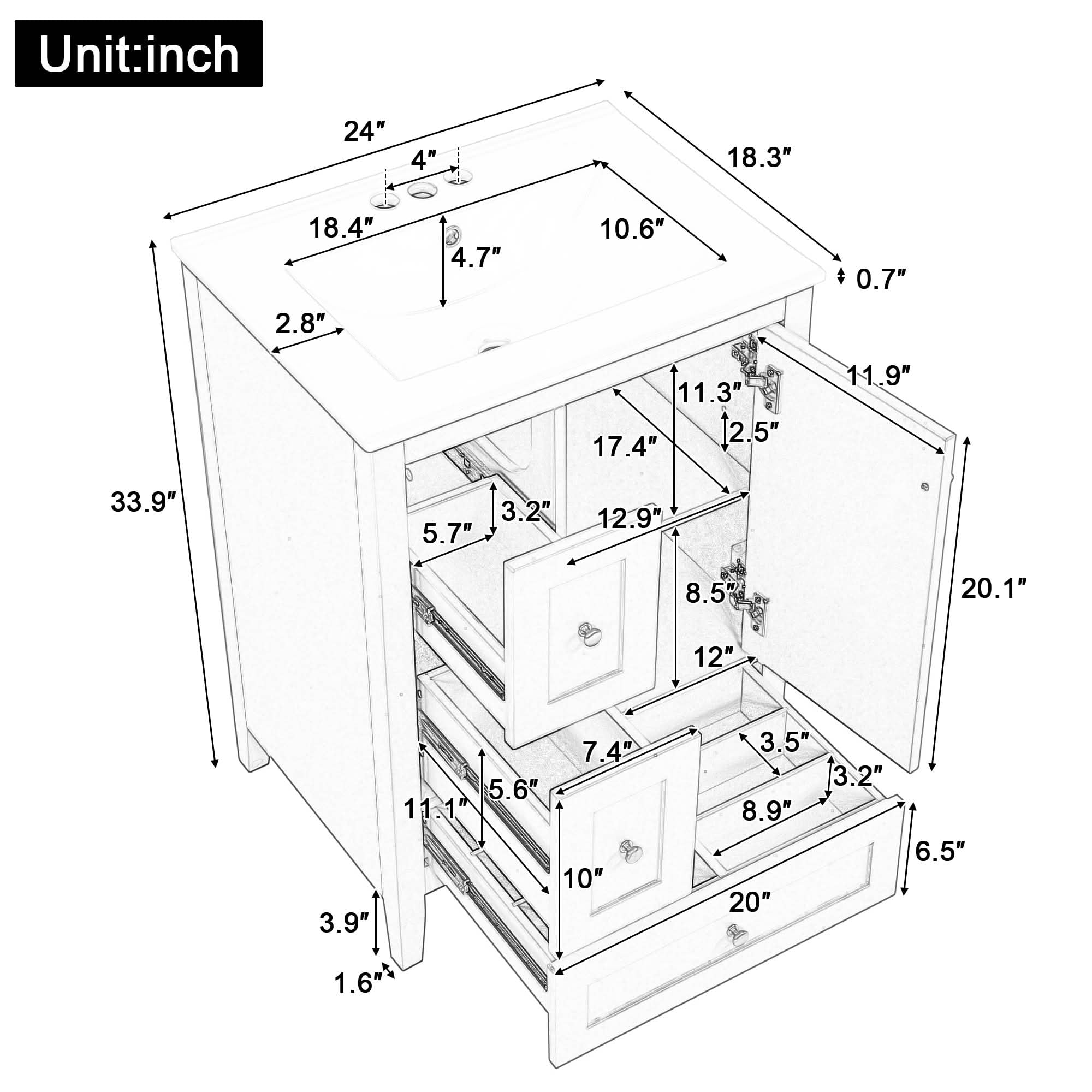 MAYEERTY 24-Inch Bathroom Vanity with Storage, Adjustable Shelf MDF Rubberwood Removable Dividers, Green Finish