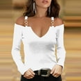 thumbnail image 2 of tarylea Going out Tops for Women Mental Buckle Strap off Shoulder Tops Deep V Neck Long Sleeve Blouse Fitted Cute Tops, 2 of 4