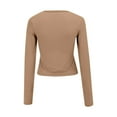 thumbnail image 6 of Women's T-Shirt Crewneck Long Sleeve Double-Lined Side Ruched Crop Casual Top - Pink/Hot Pink/Purple/Blue/Dark Blue/Grey/Beige/Red/Orange/Khaki/Green/Brown - S/M/L | Yubnlvae (Khaki | M), 6 of 9
