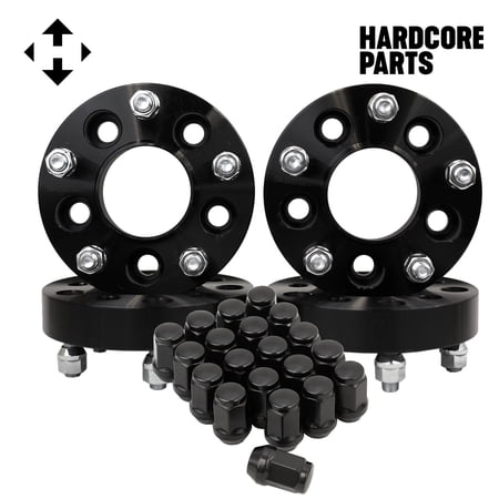 4 QTY BLACK WHEEL ADAPTERS 5X4.5 TO 5X5 1.25" 20pc Black Lug Nuts - Adapts Fits Jeep JK Wheels
