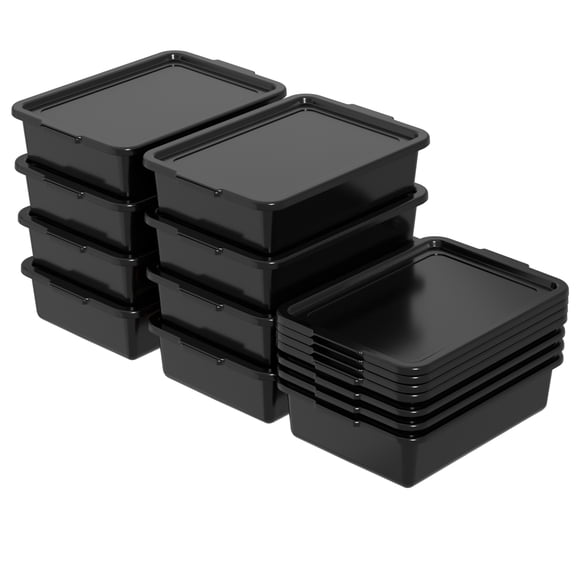 Jnktka 13 L Commercial Bus Tub with Lid, Set of 12, Black Utility Bus Box