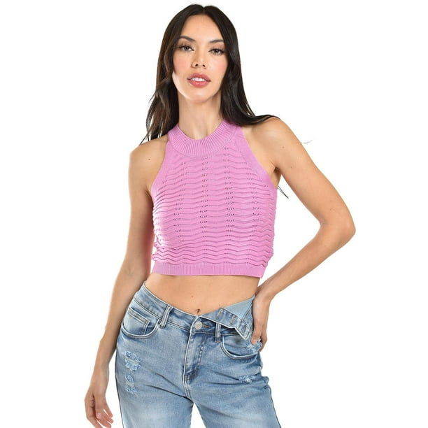 Crop top de textura ondulada Roman Fashion Lila