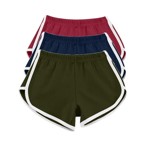 3 Pack Women Cotton Shorts Elastic Waist Sports Athletic Shorts Yoga Dance Colorblock Summer Hot Short Pants S-3XL (M  Army Green)