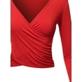 thumbnail image 4 of A2Y Women's Long Sleeve Deep V Neck Cross Wrap Crop Top T Shirts Red M, 4 of 6