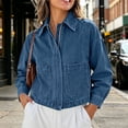 thumbnail image 2 of Tqcoqu Women's Solid Collared Zip Up Denim Jacket Patch Pockets,Drop Shoulder Long Sleeve Cropped Loose Casual Jean Shacket Outerwear for Spring Fall,Blue Women's S-XXL, 2 of 8