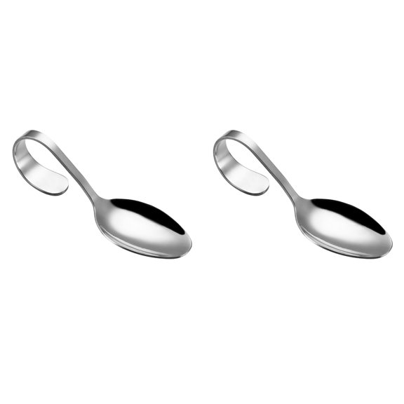Set of 2 Honey Spoon Curved Handle Serving Rest Stainless Steel Canape Spoons Sugar Baby