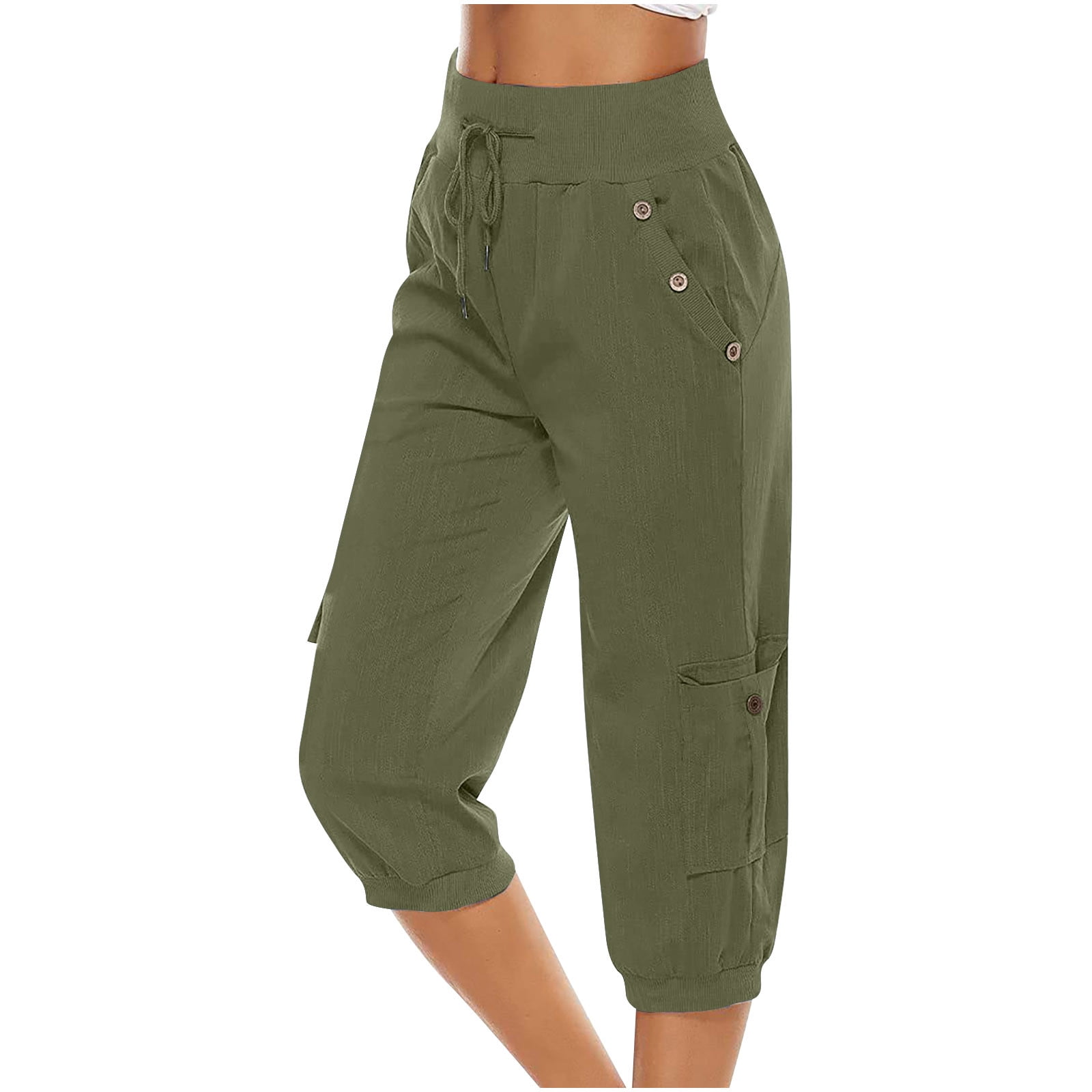 OSFVNOXV Cotton Linen Pants for Women Plus Size Athletic Capri Leggings Solid Color Loose Fit Straight Wide Leg Trousers with Pocket for Yoga Gym Workout Mothers Day Gifts Bulk