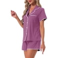 thumbnail image 4 of INSPIRE CHIC Women's Pajama Sets Short Sleeves Comfy Highly Elastic Button Up Tops and Shorts 2 Pcs XX-Lareg Purple, 4 of 6