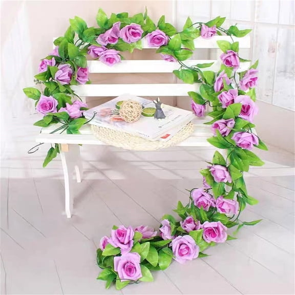 ZFSBZBS 2.3m Artificial Rose Fake Flower Garland,Peony Vine Flowers Garland Hanging Silk Plants for Mother's Day Wedding Arch Part,Purple (with green leaves)