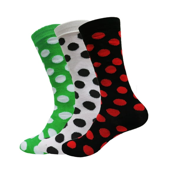 Women's Polka Dot Socks 3 Pairs Casual Dress Crew Polka Classic Collection (Black/White/Green)