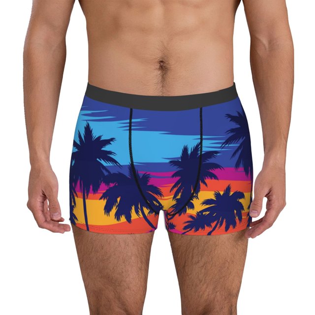 Fotbe Beach with Palm Trees Calzoncillos Tipo Boxer con Bolsa de Soporte Total para Hombre, X-Temp Fresco, Transpirable y de Secado Rápido-X-Large