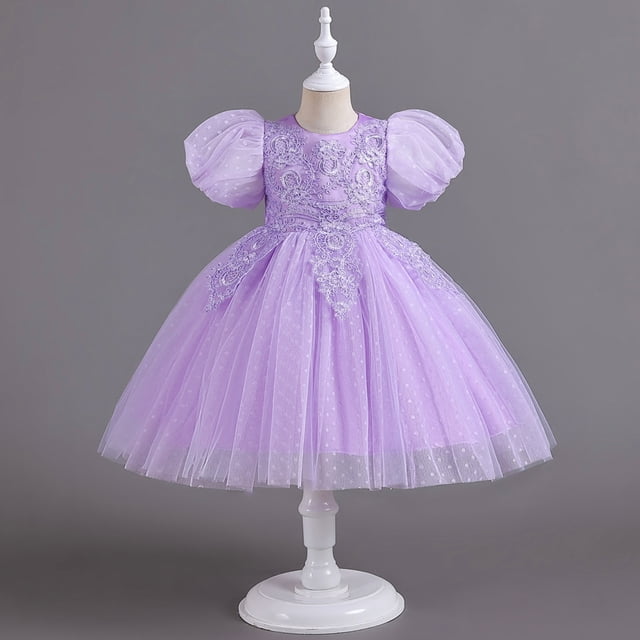 Robes Habillées pour Filles Manches Bouffantes Robe de Bal pour Filles Robe en Tulle Robes pour Filles 4-5 Ans