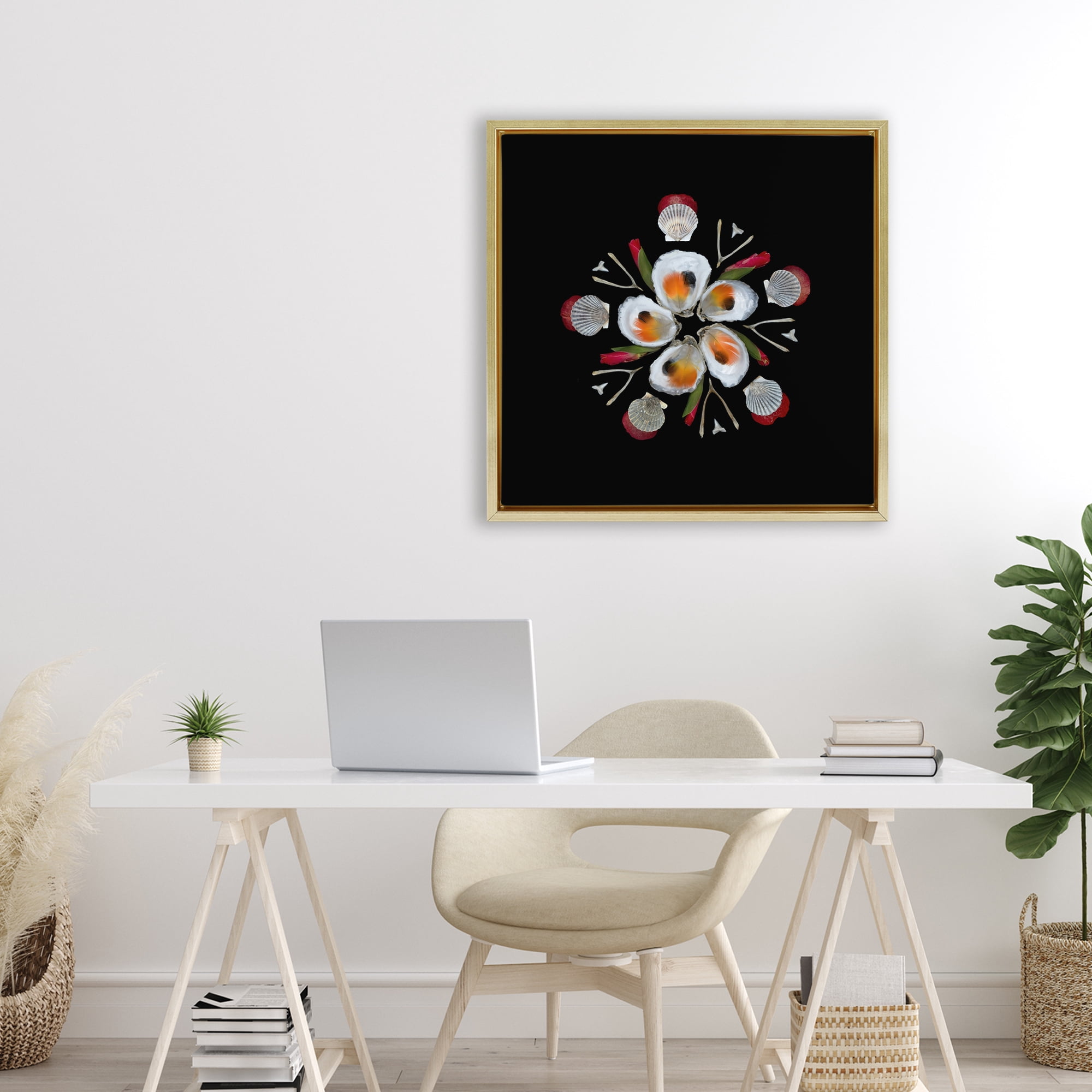 Stupell Industries Nautical Oysters Mandala Gold Framed Floater Canvas Wall Art, design by Beth Adoette