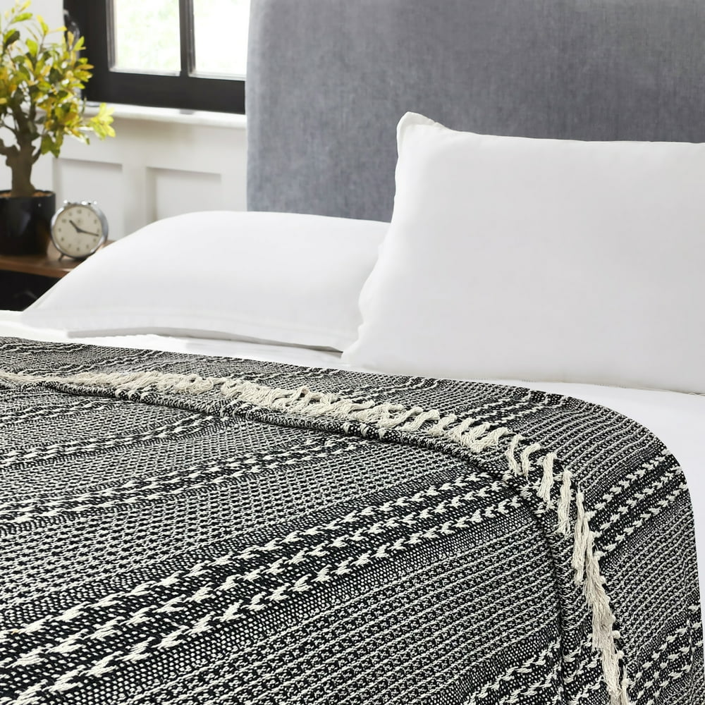Jay Black and White Cotton Blanket Twin