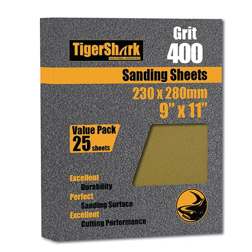 TigerShark 9 inch by 11 inch Sanding Sheets Grit 100 25pcs Pack Paper Gold Line Special Anti Clog Coating