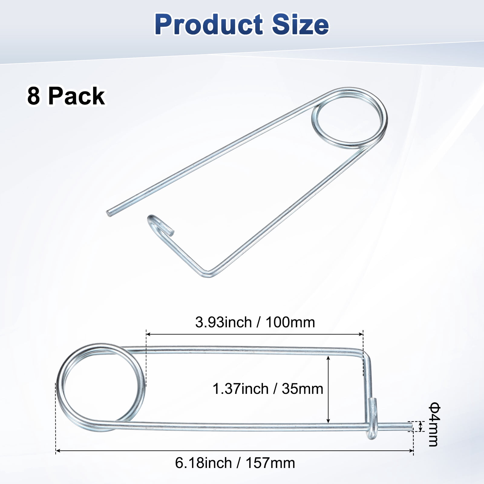 Uxcell 8-Pack Brooch Shape Cotter Safety Pin, M4x100mm Spring Steel Pins Quick Lock Brooch Fastener Heavy Retainer Clips