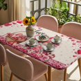thumbnail image 3 of Valentine's Day Table Cloths for 4 Foot Rectangle Tables, Pink Gnomes Love Roses Sweet Beige Patio Waterproof Elastic Fitted Tablecloths, Washable Rectangular Table Cover for Camping, 3 of 8