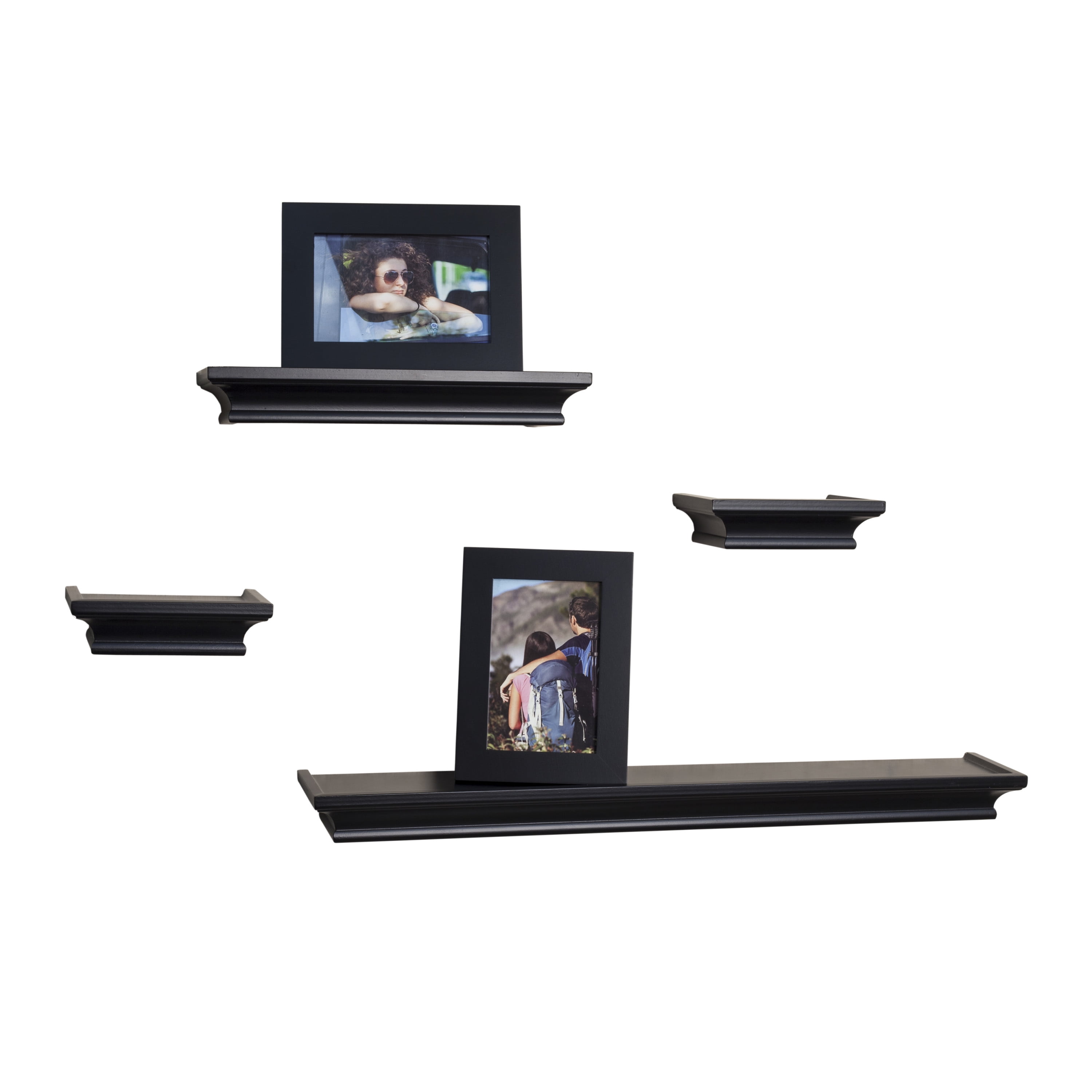 Danya B. Set Of 4 Cornice Ledge Shelves With 2 Photo Frames- Black ...