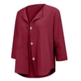 thumbnail image 5 of Nooxsoe Women's Cotton Linen Button Down Shirt Half Sleeve V Neck Button Down Blouse Linen Shirts for Women Womens Linen Shirt Womens Short Sleeve Tops Red 5XL, 5 of 9