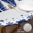 thumbnail image 3 of Navy Blue Christmas Round Tablecloth, Fitted Table Cover with Elastic for 45"-54" Round Tables, Xmas Elk Tree Snowflake Forest Table Cloth Outdoor Indoor Dinning Party Waterproof Tablecloths, 3 of 7
